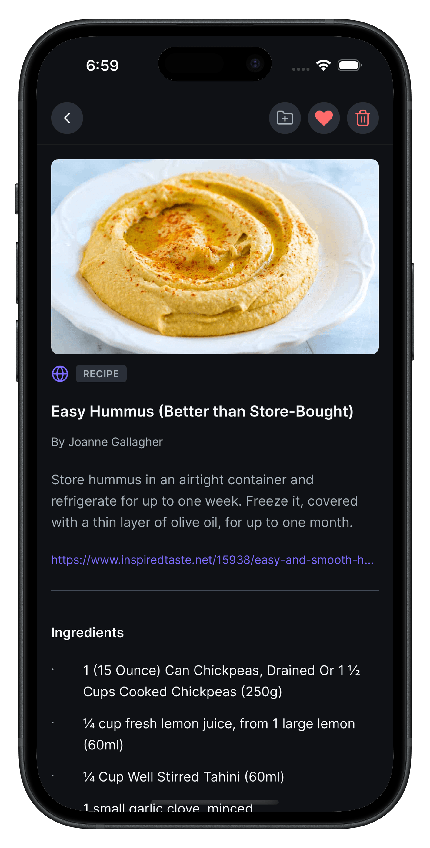 Trove document view showing a saved item in detail