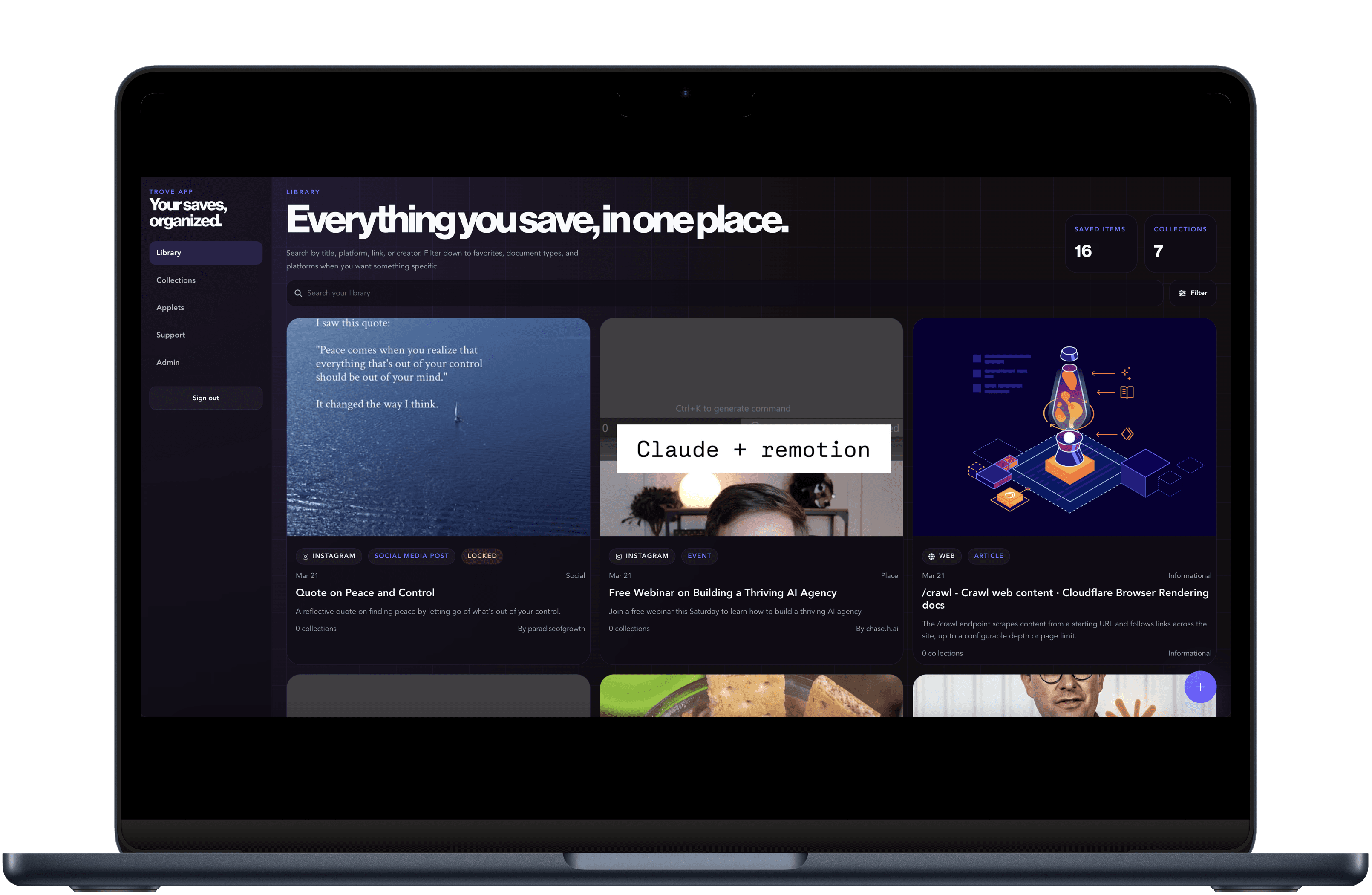 Trove web app open in a browser